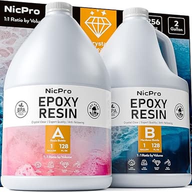 Nicpro 2 Gallon Crystal Clear Epoxy Resin Kit, Not Yellowing & Bubbles Free Food Safe Resin for Coating and Casting, Craft DIY, Jewelry Making Art, Molds, Tables Top, Wood