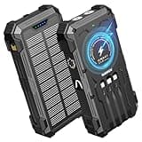 Sudrov Solar Charger Power Bank, 42800mAh Wireless Portable Charger with USB-C in/Output, QC3.0 Fast Charging 15W 4 Ports Outdoor Battery Pack Built-in Dual Led Flashlights for iPhone Samsung etc