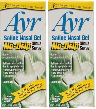 AYR Saline Nasal Gel No-drip Sinus Spray with Soothing Aloe Vera,0.75 Fl Oz Spray Bottle,(Pack of 2)