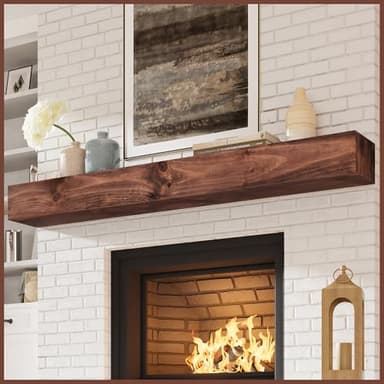Eshoma Fireplace Mantel, 72 Inch Handcrafted Wood Mantles for Over Fireplace, Wall Mounted Fireplace Mantel Shelf, Floating Mantel Shelf for Living Room Decor, Walnut