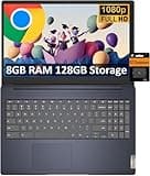 Lenovo Chromebook 15 (15.6" FHD, 8GB RAM, 128GB Storage (64GB eMMC + 64GB SD Card), 2TB Cloud Storage, Intel Celeron), Home & Student Laptop, Webcam, 10-Hr Long Battery Life, Wi-Fi 6, Chrome OS