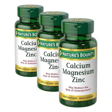 Nature's Bounty Calcium Magnesium & Zinc Caplets,Immune & Bone Health,Daily Supplement,1000mg Calcium,400mg Magnesium,600 IU Vitamin D,Gluten Free,100 Caplets,(Pack of 3)