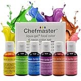 Chefmaster - Neon Liqua-Gel Food Coloring - Fade Resistant - 6 Pack of 20ml Bottles - Stunning Vivid Colors with Lightweight and Easy-To-Blend Formula