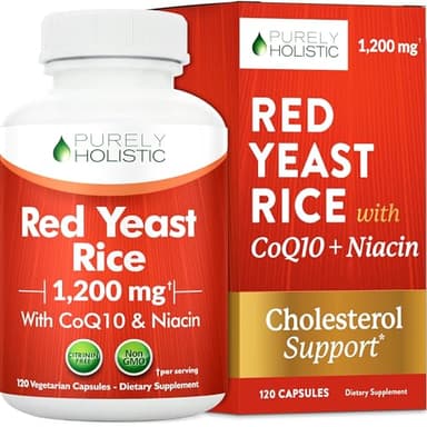 Red Yeast Rice with CoQ10 Supplement | Healthy Cholesterol Levels & Heart Health Support | Extra Strength Red Yeast Rice 1200 MG (600 MG Per Capsule) with Monakolin K | No Citrinin, Non-GMO | 120 Ct