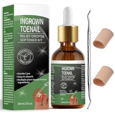Ingrown Toenail Treatment - 30ml Softening & Conditioning Kit for Easy Trimming with Silicone Gel Toe Caps - Comprehensive Ingrown Toenail Removal Sol