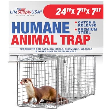 24" Humane Cat Trap for Stray Cats, Collapsible Live Animal Cage for Feral Kittens, Possum, Raccoon, Rabbit, Armadillo Trap Catch and Release by LifeSupplyUSA