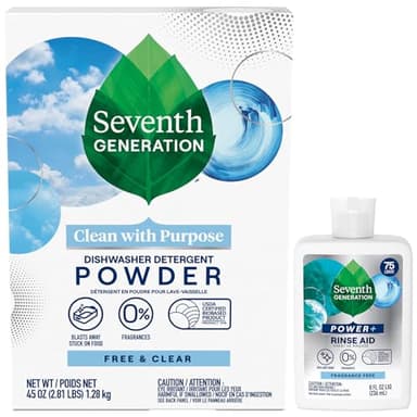 Seventh Generation Dishwasher Detergent Powder + Rinse Aid, Free and Clear, Biodegradable, Plant-Based & Fragrance-Free, Septic Safe