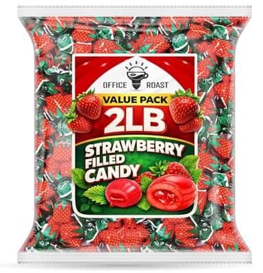 Strawberry Bon Bon Candy | 2 LB Value pack | – Individually Wrapped Fruit Hard Candies with Juicy Center, for Pinata Stuffers, Party Treats & Candy Buffet Favors