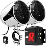 GoHawk TN4-R Amplifier 4" Full Range Waterproof Bluetooth Motorcycle Stereo Speakers 1 to 1.5 in. Handlebar Mount Audio Amp System Harley Touring Cruiser ATV UTV RZR, AUX, FM Radio (TN4-R Chrome)