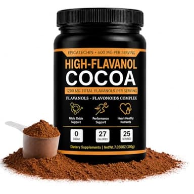 High Flavanol Cocoa Powder - 1200mg Flavanols & Flavonoids, High Flavanol Cacao with 600mg Epicatechin, 10X Concentrated Cocoa Extract for Baking, Cooking & Beverages, 200g