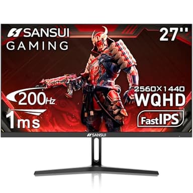 SANSUI 27 Inch WQHD 2560 x 1440 IPS Gaming Monitor, 200Hz 180Hz 1ms Computer Monitor, DP 1.2 x2 | HDMI 2.0 x2 | VESA Mount, 120% sRGB HDR Eye Care Metal Stand (DP Cable Included)