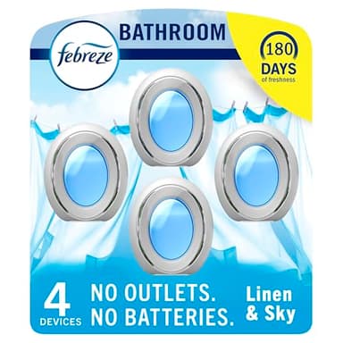 Febreze Bathroom Air Freshener, Odor-Fighting, Plug In Alternative, Air Fresheners for Home and Bathroom and Kitchen, Closet Air Fresheners, Linen & Sky Scent, 4 Count