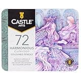 Castle Art Supplies 72 Harmonious Colored Pencil Set | Wax-Based, Soft Core Coloring Pencils for Expert Blending | Unique Muted and Moody Palette for Adult Artists | Organized in Presentation Tin