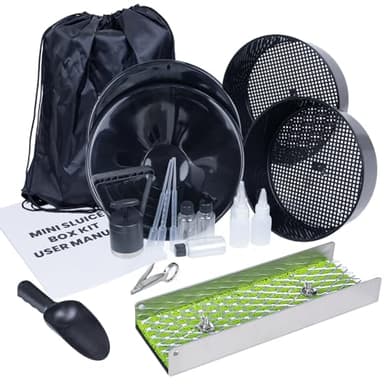 18pcs Mini Sluice Box Gold Panning Kit, Portable Aluminum Alloy Mining Equipment for Adults, Includes Gold Pan, Classifier Screen, Separating Magnet, Backpack & Accessories