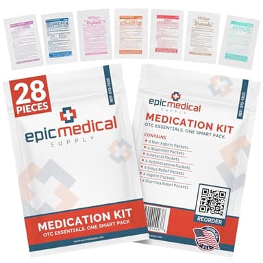 Epic Medical Supply First Aid Kit Medication Refill – 28-Count Unit Dose Packets – Emergency Medicine Kit Pills for 1st Aid Kit Refills, Travel, Office, Dorm, Camping – Assembled in USA