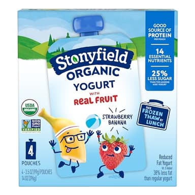 Stonyfield Organic Kids Strawberry Banana Lowfat Yogurt Pouches, 3.5 oz. Each, Includes Live Active Cultures, 4 count (pack of 1)