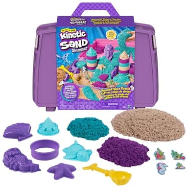 Kinetic Sand, Mermaid Palace Playset with 2.06lbs Play Sand (Neon Purple, Shimmer Teal & Beach), Tools & Folding Sandbox, Sensory Toys for Kids