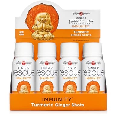 The Ginger People Ginger Rescue Turmeric Shots - Immunity Boosting, Caffeine Free Energy, Digestive Heath, Turmeric, 2 Fl Oz (Pack of 12)