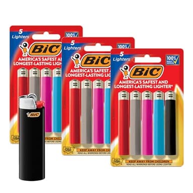 BIC Maxi Pocket Lighters, Long-Lasting Flame and Colorful Designs, Classic Collection, 15-Pack (Colors May Vary)