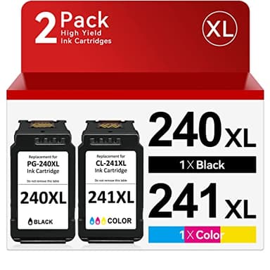 PG-240 XL/CL-241 XL Ink Cartridges Compatible for Canon 240XL 241XL Combo Pack for Canon PIXMA MG3620 MG3600 MG3520 TS5120 MG2120 MX472 MX452 MX512 MX532 Printer (1 Black,1 Color)