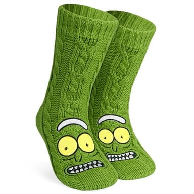 RICK AND MORTY Socks for Men & Teens US Size 7.5–10, Soft & Warm Fluffy Slipper Socks, Gifts for Him (Green)