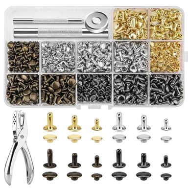 480 Sets Rivets for Leather, 4 Colors 3 Sizes Leather Rivets Kit, Double Cap Rivet with 4 Setting Tools, Suitable for Bags, Decoration