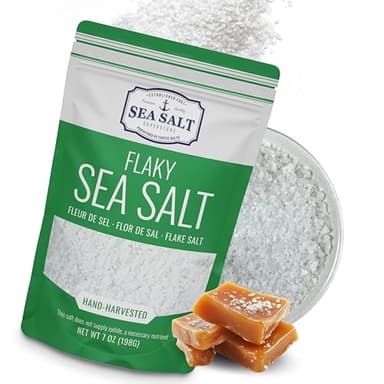 Flaky Hand Harvested Sea Salt Flakes, Baja Fleur de Sel Flake Salt, for Baking and Cooking and Fishing, 7 oz Bag