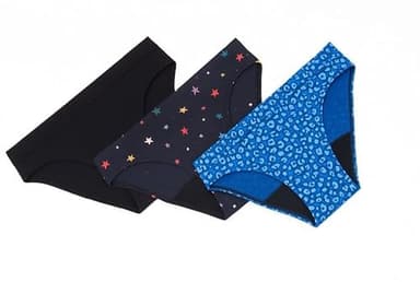 Thinx Teens Period Underwear, Brief-Style Period Panties for Teens, Holds Up to Regular 12 Tampons, Period Panties, Reusable, Black, 3-Pack, Size 11/12