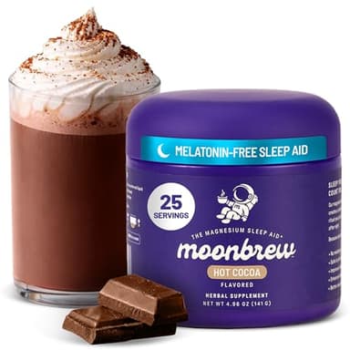 MoonBrew Magnesium Hot Cocoa Sleep Aid - Melatonin-Free Nighttime Drink Mix with Zinc Glycinate & Taurate - Sugar-Free Sleepy Hot Chocolate for Relaxation, Stress & Deep Rest - 25 Servings
