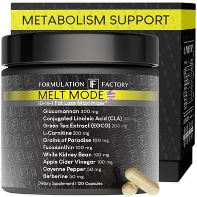 Formulation Factory Metabolism Booster - Melt Mode Natural Thermogenic Support with Glucomannan, L-Carnitine & Green Tea Extract - Advanced Satiety & Energy - 120 Capsules, 2 Month Supply
