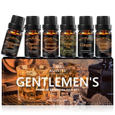 Men Essential Oils Set for Diffuser, Father's Day Gift for Men - 6x10ml Masculine Fragrance Oils for Candle Making, Scented Oil Gift Set, Mahogany, Sandalwood, Cologne, Smoke Vanilla, Oak, Leather