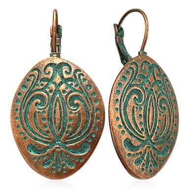 JNONL Unique Bohemian Vintage Bronze Totem Geometric Dangle Drop Earrings Personalized Boho Ethnic Oval Carved Lever Back Earrings for Women Jewelry Gifts (Vintage Red Copper)