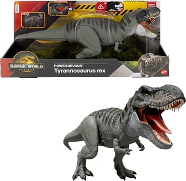 Mattel Jurassic World Rebirth Power Devour Tyrannosaurus Rex Dinosaur Figure with Tongue Activated Constant Chomp, Lights & Sounds, Digital Play