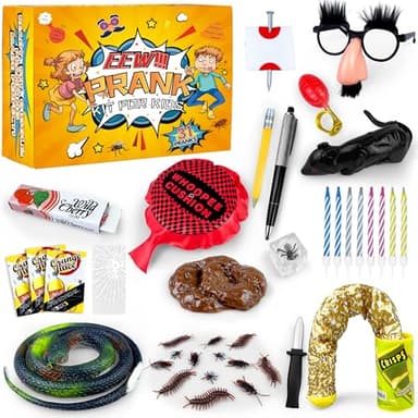 PPXMEEUDC 31 PCS Prank Kit for Kids Prank Toys Pack Set Box for Gifts April Fools Pranks Practical Jokes for April Fool's Day Halloween Christmas Birthdays