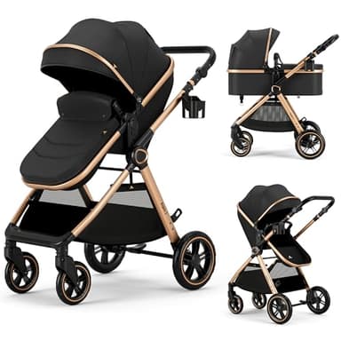 Accombe 2 in 1 Baby Stroller, Convertible Bassinet Pushchair for Infants and Newborns 0-36 Months