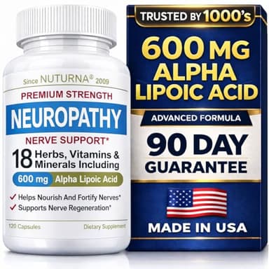 Neuropathy Nerve Support Supplement with 600 mg Pure Alpha Lipoic Acid - Maximum Strength Formula for Fingers, Hands, Toes, & Feet - 120 Capsules