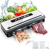 COVACURE Food Saver Vacuum Sealer Machine - 90Kpa Vacuum Sealer For Food with 12.6” Long Seal Length, 4 Fast Food Modes With 20 Vacuum Bags, Bulit-in Cutter & Vacuum Hose For Food Saver