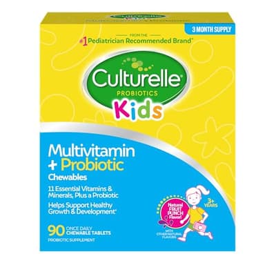 Culturelle Kids Complete Chewable Multivitamin + Probiotic For Kids, Ages 3+, 90 Count, Digestive Health, Oral Health & Immune Support - With 11 Vitamins & Minerals, including Vitamin C, D3 & Zinc
