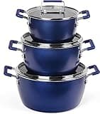 Granitestone Blue Pots and Pans Set Nonstick, 6 Stackable Piece Cooking Pots Set, Kitchen Pots, Non Stick Coating, 5qt 3qt & 1.5qt Pots with Lids, Stay Cool Handles Dishwasher Safe 100% Toxin Free