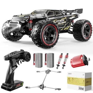 DEERC 209E 1:10 Fast Brushless RC Car for Adults & Boys, 60+ KMH High Speed 4WD Off-Road Remote Control Truck with 2 x 3S Batteries & Extra Swing Arms, Hobby Grade Racing Car, RC Crawler Gift