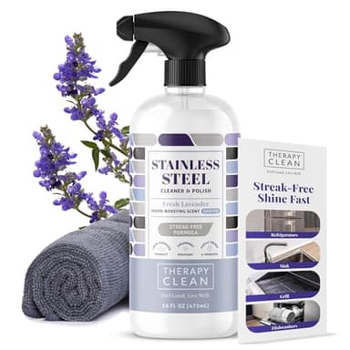 Therapy Stainless Steel Cleaner and Polish 100% USDA Biobased, Fingerprint and Residue Remover, Lavender Essential Oil Scent, Sink Cleaner, Grill Spray