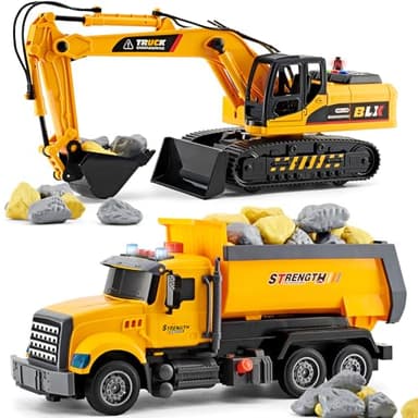 LerBao 2 Pack Large Construction Engineering Truck Toys,Moveable Claw Excavator & Lifting Back Dump Truck Toy for 3 4 5 6 7 8 Years Old Boys Kids Childs Toddlers Christmas Birthday Gift