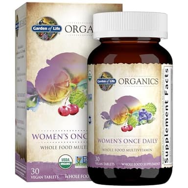 Garden of Life Organics Multivitamin for Women - Women's Once Daily Multi - Whole Food Multi with Iron, Biotin, Vegan Organic Womens Multivitamin for Health, Energy Hair Skin and Nails, 30 Tablets
