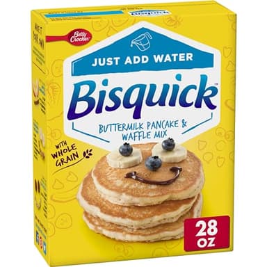 Betty Crocker Bisquick Buttermilk Pancake and Waffle Mix, Made with Whole Grain, Just Add Water, 28 oz