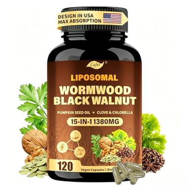 Lofei Wormwood Black Walnut Clove Parasite Cleanse for Humans,15-in-1 Herbal& Digestive Formula,Liposomal Tech High Absorption,with Clove Pumpkin Seed Oil Garlic Oregano, Non-GMO,120 Vegan Capsules