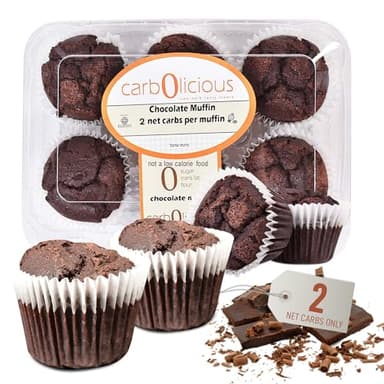 Low Carb Chocolate Muffins 6 Pcs (1-Pack) by Carb-o-licious - Delicious Keto Mini Muffins with Only 2 Net Carbs, 9g Protein - Sugar Free Cupcake Style Healthy Snack Made, Almond Flour, Low-Carb Treat