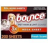 Member Mark Bounce Pet Hair and Lint Guard Mega Dryer Sheets with 3X Pet Hair Fighters, Fresh Scent (200 ct.)