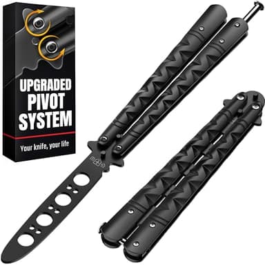 GOOD WORKER Butterfly Knife - Balisong Trainer - Black Practice Butterfly Trainer with Sure Spring Latch - Balisong Knives NOT Real NOT Sharp Blade - Full Stainless Steel Fake Dull Trick CSGO K19 B