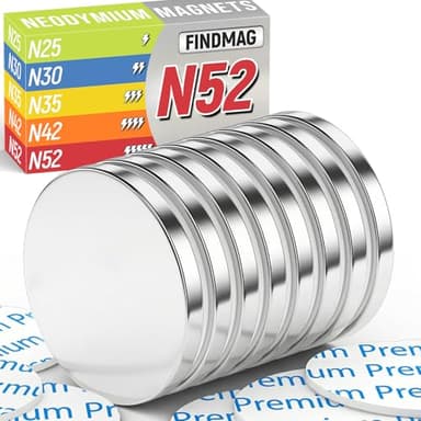 FINDMAG N52 Grade Disc Magnets with Double-Sided Adhesive, Super Strong Rare Earth Magnets Heavy Duty for Craft, Office, Scientific, Office, 1.18 inch D x 1/8 inch H