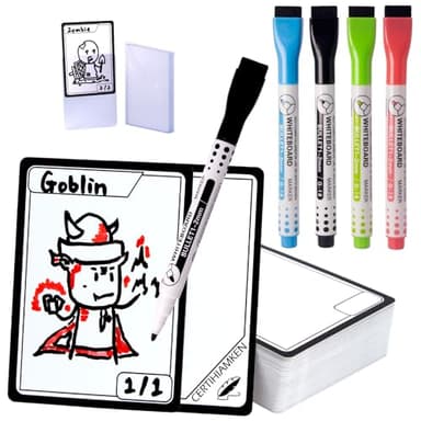 Certihiamken 50 Pcs Double-Sided Universal MTG Tokens with 4 Pcs Marker Pens Reusable Dry Erase MTG Proxy Card for Magic The Gathering DIY Blank Card Games Accessories